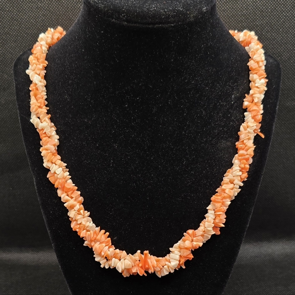 Vintage Pink Coral Chip Necklace Triple Strand 20" (S8)